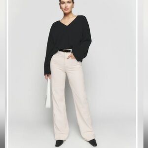 Reformation Jeans Cream Corduroy Alyssa High Rise Wide Leg Cotton Pants Sz 27